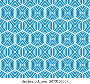 Minimalistic hexagon background. Royal blue color on matching background. Bold rounded stacked hexagons mosaic pattern. Large hexagon shapes. Seamless pattern. Tileable vector illustration.