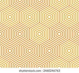 Minimalistic hexagon background. Simple stacked hexagons. Orange color tones. Large hexagons. Seamless pattern. Tileable vector illustration.