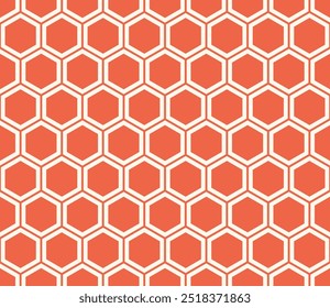 Fundo de hexágono minimalista. Terra Cotta cor no plano de fundo correspondente. Padrão hexágono simples com células sólidas internas. Células hexagonais. Padrão contínuo. Ilustração de vetor inclinável.