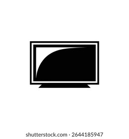 Ilustração em preto e branco, de contraste elevado e minimalista, de um televisor em branco com um suporte, adequado para utilização como ícone gráfico ou arte vetorial.