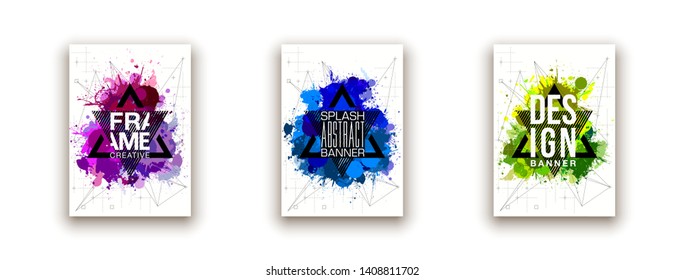 minimalistic hipster colored frame design set line gradient halftone. frame for text Modern Art graphics. design business cards, invitations, gift cards, flyers ,brochures isolated on white background