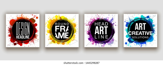 minimalistic hipster colored frame design set line gradient halftone. frame for text Modern Art graphics. design business cards, invitations, gift cards, flyers ,brochures isolated on white background