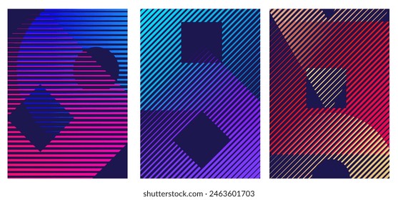 diseño minimalista de marco de colores hipster. Vector línea degradado semitono. marco para texto gráficos de arte moderno. Ilustración vectorial.  