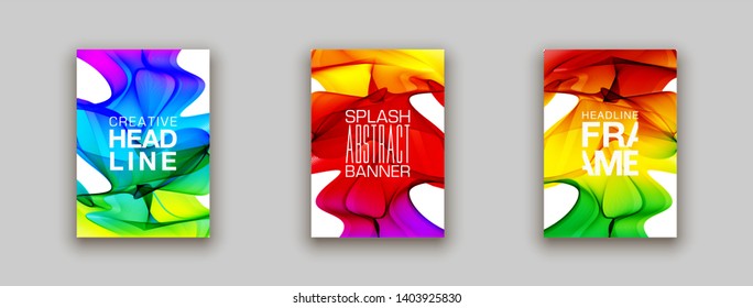 minimalistic hipster colored liquid gradient halftone smoke frame design set. headline frame Modern Art graphics design business card, invitations, gift card, flyers, smoke brochures isolated on white