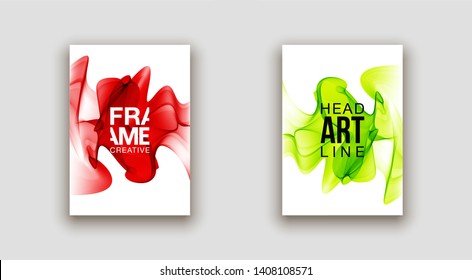 minimalistic hipster colored liquid gradient halftone smoke frame design set. headline frame Modern Art graphics design business card, invitations, gift card, flyers, smoke brochures isolated on white