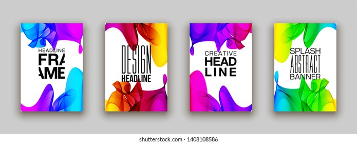 minimalistic hipster colored liquid gradient halftone smoke frame design set. headline frame Modern Art graphics design business card, invitations, gift card, flyers, smoke brochures isolated on white