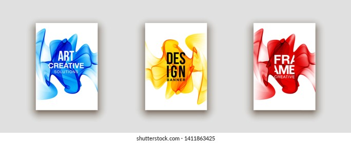 minimalistic hipster colored liquid gradient halftone smoke frame design set. headline frame Modern Art graphics design business card, invitations, gift card, flyers, smoke brochures isolated on white