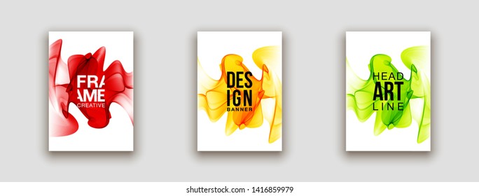 minimalistic hipster colored liquid gradient halftone smoke frame design set. headline frame Modern Art graphics design business card, invitations, gift card, flyers, smoke brochures isolated on white