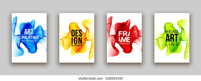 minimalistic hipster colored liquid gradient halftone smoke frame design set. headline frame Modern Art graphics design business card, invitations, gift card, flyers, smoke brochures isolated on white