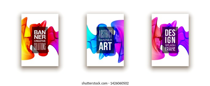 minimalistic hipster colored liquid gradient halftone smoke frame design set. headline frame Modern Art graphics design business card, invitations, gift card, flyers, smoke brochures isolated on white