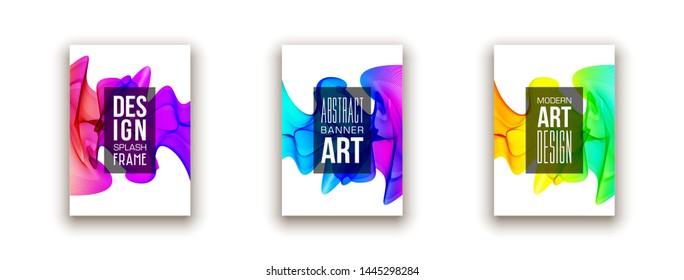 minimalistic hipster colored liquid gradient halftone smoke frame design set. headline frame Modern Art graphics design business card, invitations, gift card, flyers, smoke brochures isolated on white