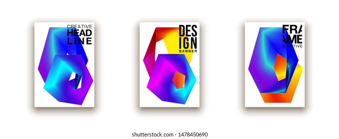 minimalistic hipster colored liquid gradient halftone frame design set. headline frame Modern Art graphics design business card, invitations, gift card, flyers, smoke brochures isolated on white