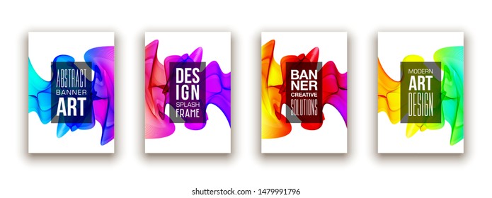 minimalistic hipster colored liquid gradient halftone smoke frame design set. headline frame Modern Art graphics design business card, invitations, gift card, flyers, smoke brochures isolated on white