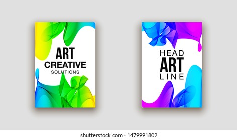 minimalistic hipster colored liquid gradient halftone smoke frame design set. headline frame Modern Art graphics design business card, invitations, gift card, flyers, smoke brochures isolated on white