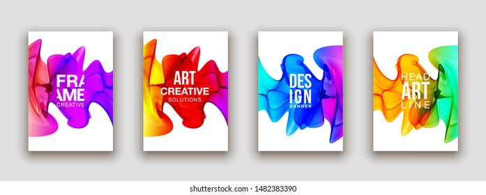 minimalistic hipster colored liquid gradient halftone smoke frame design set. headline frame Modern Art graphics design business card, invitations, gift card, flyers, smoke brochures isolated on white