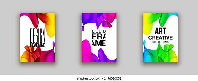 minimalistic hipster colored liquid gradient halftone smoke frame design set. headline frame Modern Art graphics design business card, invitations, gift card, flyers, smoke brochures isolated on white