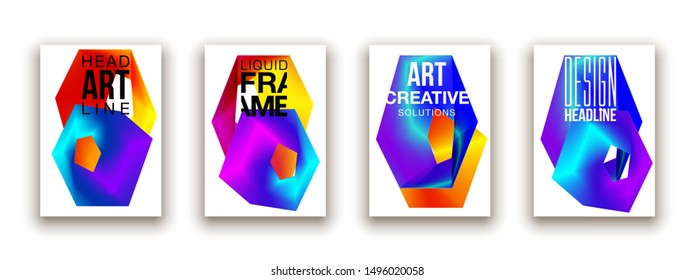 minimalistic hipster colored liquid gradient halftone smoke frame design set. headline frame Modern Art graphics design business card, invitations, gift card, flyers, smoke brochures isolated on white