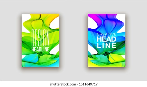 minimalistic hipster colored liquid gradient halftone smoke frame design set. headline frame Modern Art graphics design business card, invitations, gift card, flyers, smoke brochures isolated on white