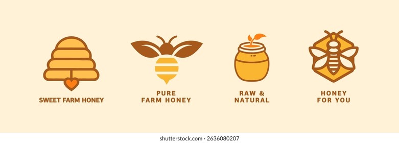 Designs minimalistas de logotipo de fazenda de mel para embalagem e marca