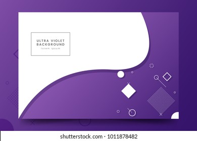Minimalistic horizontal background with purple wave and geometric figures. Trendy ultraviolet poster with abstract geometric design. Vector Template for banner,web page, poster, flyer, magazine page.