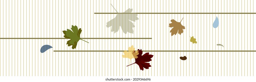 minimalistic horizontal banner with abstract composition of autumn leaves, organic shapes in trendy modern collage style. Illustration on a transparent background for website decoration, postcards