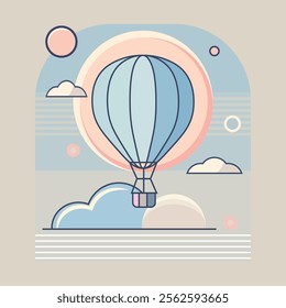 Minimalistic Hot Air Balloon Floating in the Sky - Simple Vector Art.