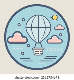 Minimalistic Hot Air Balloon Floating in Abstract Sky - Simple Vector Design