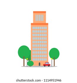 Minimalistic house in flat design. Trees and car