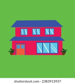 Minimalistic house illustration isolated on green background