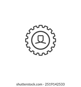 Minimalistic human in the setting line icon vector. Account Configuration outline icon Human Design concept. Account setting icon human head in the wheel symbol isolated on white background