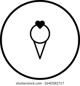 Minimalistic ice cream cone with heart topping illustration for design projects