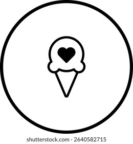 Minimalistic ice cream cone icon with heart, symbolizing love for sweet treats