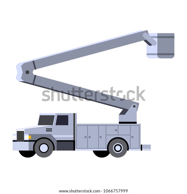 ミニマリズム的なアイコンバケットトラックの正面図 空中作業バケット車 ベクターイラスト のベクター画像素材 ロイヤリティフリー