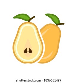 Minimalistic icon Cartoon pear in section. Location one after the other. Isolated vector illustration on white background.