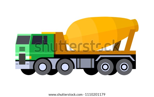 Minimalistic icon cement mixer truck front\
side view. Mixer truck vehicle. COE - cab over engine truck. Vector\
isolated\
illustration.