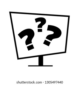 minimalistic icon of computer display with question marks 