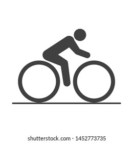 Minimalistic icon cyclist rides along the road. Vector on white background.