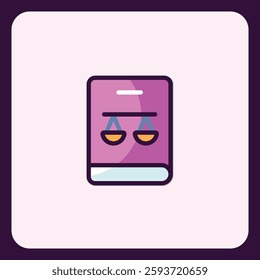 Minimalistic icon depiction of a book of law with scales, illustration style