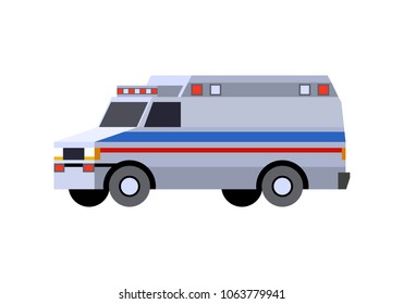 Minimalistic icon emergency van. Ambulance vehicle front side view. Vector isolated illustration.