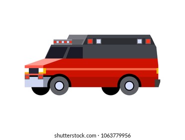 Minimalistic icon emergency van. Ambulance vehicle front side view. Vector isolated illustration.