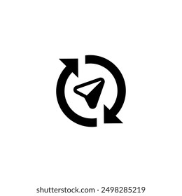 Minimalistic icon featuring a circular arrow with a central direction pointer.
