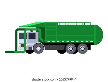 Minimalistic icon garbage truck front loader . Garbage truck vehicle front side view. Vector isolated illustration.
