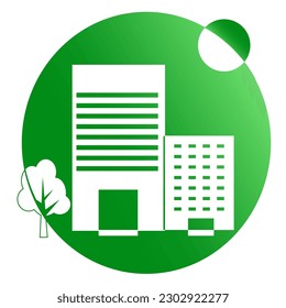 Minimalistic icon with green high-rise buildings