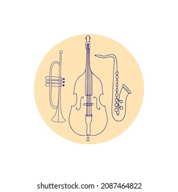 Minimalistic icon with hand drawn musical instruments in line art style, isolated vector clip art
