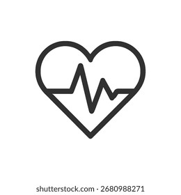 Um ícone minimalista de um coração com um vetor de linha de pulso em estilo de design plano e fundo transparente