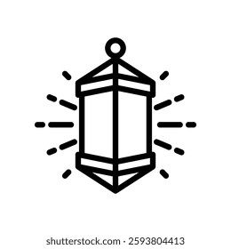 Minimalistic Icon of Illumination Lantern with Light Rays in Black and White
