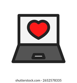 Minimalistic Icon of Laptop With Heart Symbol on Screen