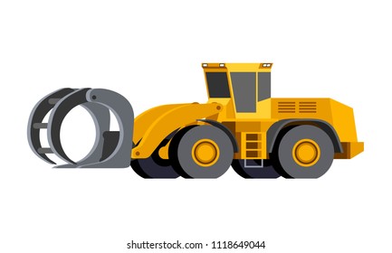 Minimalistic icon log handler front side view. Log handler for working at saw mill or lumber yard. Modern vector isolated illustration.