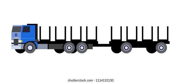 Minimalistic icon logging truck front side view. Timber vehicle with trailer cart. Modern vector isolated illustration. COE - cab over engine