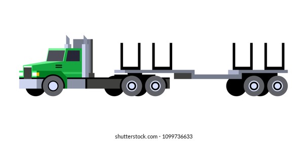Minimalistic icon logging truck trailer front side view. Logging tractor truck vehicle. Vector isolated illustration.